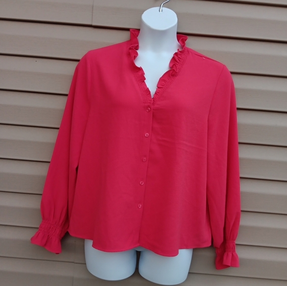 Marc New York Vibrant Pink Ruffle Blouse Size XL - Picture 1 of 5